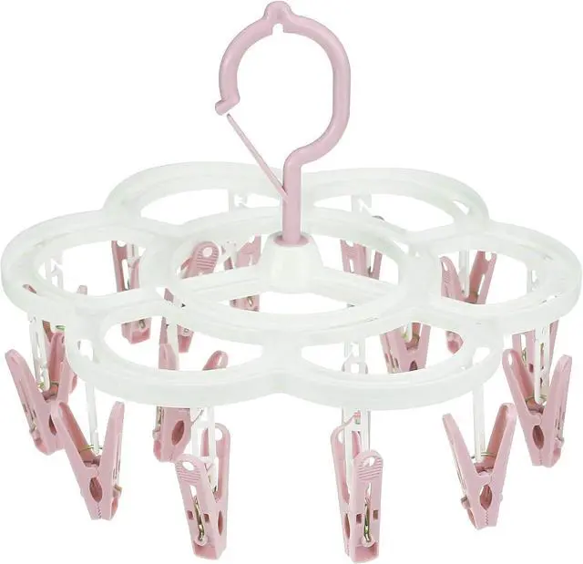 Main image of Clothespin Rack Laundry Drying Rack,Clothes Hangers with 16 Clips,Clip Hanger Drip Hanger for Drying Underwear,Baby Clothes,Socks,Bras,Towel,Pants,Hat,Scarf,Cloth Diapers,Gloves (Light Pink)