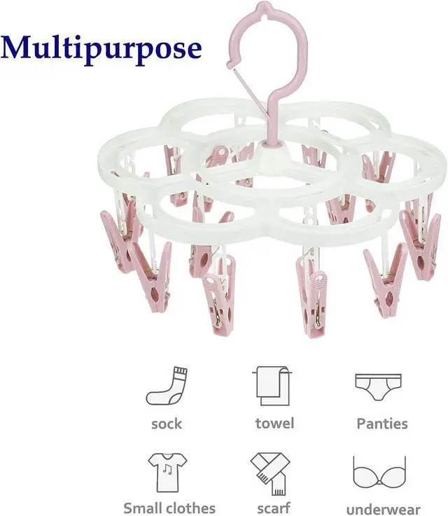 Alt view image 3 of 5 - Clothespin Rack Laundry Drying Rack,Clothes Hangers with 16 Clips,Clip Hanger Drip Hanger for Drying Underwear,Baby Clothes,Socks,Bras,Towel,Pants,Hat,Scarf,Cloth Diapers,Gloves (Light Pink)