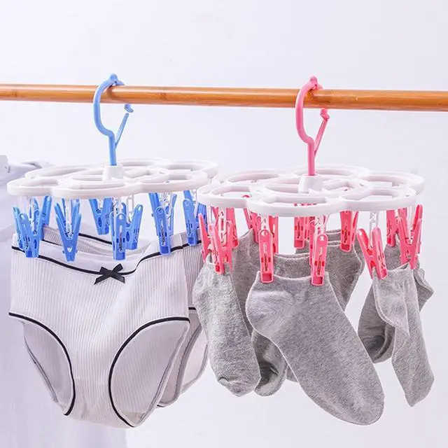 Alt view image 4 of 5 - Clothespin Rack Laundry Drying Rack,Clothes Hangers with 16 Clips,Clip Hanger Drip Hanger for Drying Underwear,Baby Clothes,Socks,Bras,Towel,Pants,Hat,Scarf,Cloth Diapers,Gloves (Light Pink)