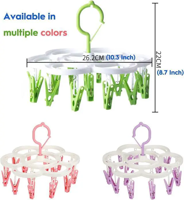 Alt view image 5 of 5 - Clothespin Rack Laundry Drying Rack,Clothes Hangers with 16 Clips,Clip Hanger Drip Hanger for Drying Underwear,Baby Clothes,Socks,Bras,Towel,Pants,Hat,Scarf,Cloth Diapers,Gloves (Light Pink)