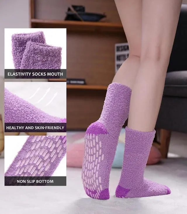 Alt view image 3 of 6 - SDBING Non Slip Fuzzy Socks with Grips for Women - Hospital Slipper Socks