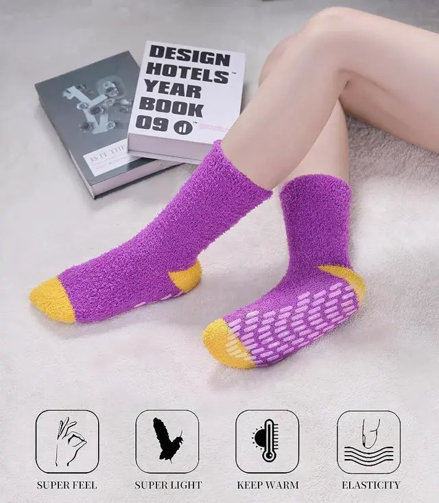 Alt view image 4 of 6 - SDBING Non Slip Fuzzy Socks with Grips for Women - Hospital Slipper Socks