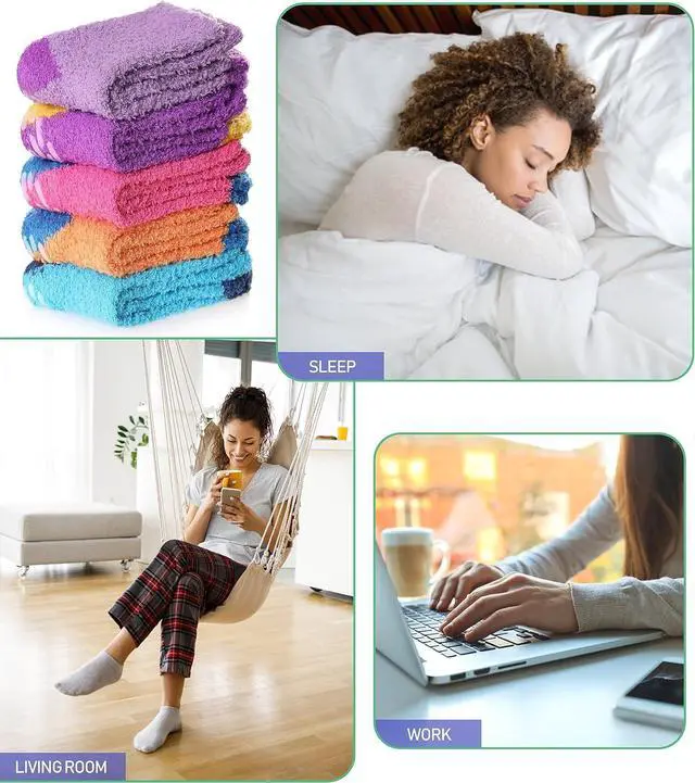 Alt view image 6 of 6 - SDBING Non Slip Fuzzy Socks with Grips for Women - Hospital Slipper Socks