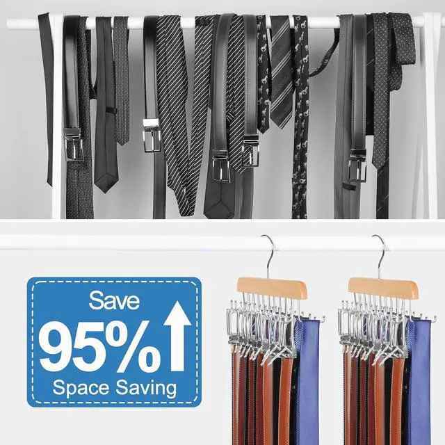 Alt view image 2 of 7 - TOPIA HANGER 40 Hooks Belt Tie Hanger Space Saving for Closet, 2 IN 1 Belt Ties Racks Max 60 Belts with 60 Ties Capacity, Curved with Flat Hooks for Belts,Ties,Bras,Closet Organizers and Storage CT70N