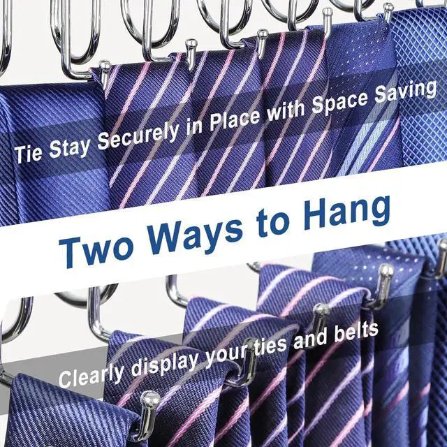 Alt view image 5 of 7 - TOPIA HANGER 40 Hooks Belt Tie Hanger Space Saving for Closet, 2 IN 1 Belt Ties Racks Max 60 Belts with 60 Ties Capacity, Curved with Flat Hooks for Belts,Ties,Bras,Closet Organizers and Storage CT70N