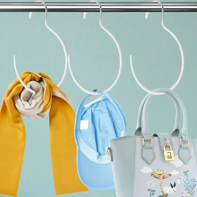 Alt view image 4 of 7 - 5 Pieces Non-Slip Tie Hanging Hooks Scarf Ring Hanger Belt Organizer Closet Accessories Organizer for Ties Scarves Belts and Jewelry (White)