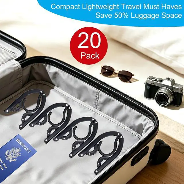 Alt view image 2 of 6 - 20PCS Portable Foldable Plastic Cruise Travel Clothes Hangers Black | Compact Lightweight Travel Must Haves, Fits Suitcase Shirts Skirts, Ideal for Cruise Ship, Airplane, RV Camping Vacation
