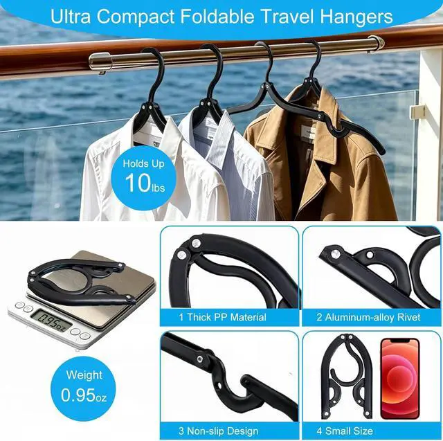 Alt view image 4 of 6 - 20PCS Portable Foldable Plastic Cruise Travel Clothes Hangers Black | Compact Lightweight Travel Must Haves, Fits Suitcase Shirts Skirts, Ideal for Cruise Ship, Airplane, RV Camping Vacation