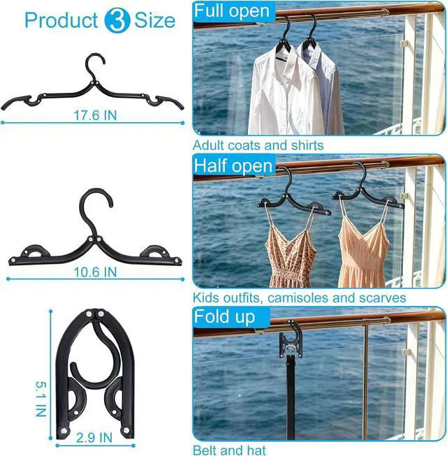 Alt view image 5 of 6 - 20PCS Portable Foldable Plastic Cruise Travel Clothes Hangers Black | Compact Lightweight Travel Must Haves, Fits Suitcase Shirts Skirts, Ideal for Cruise Ship, Airplane, RV Camping Vacation