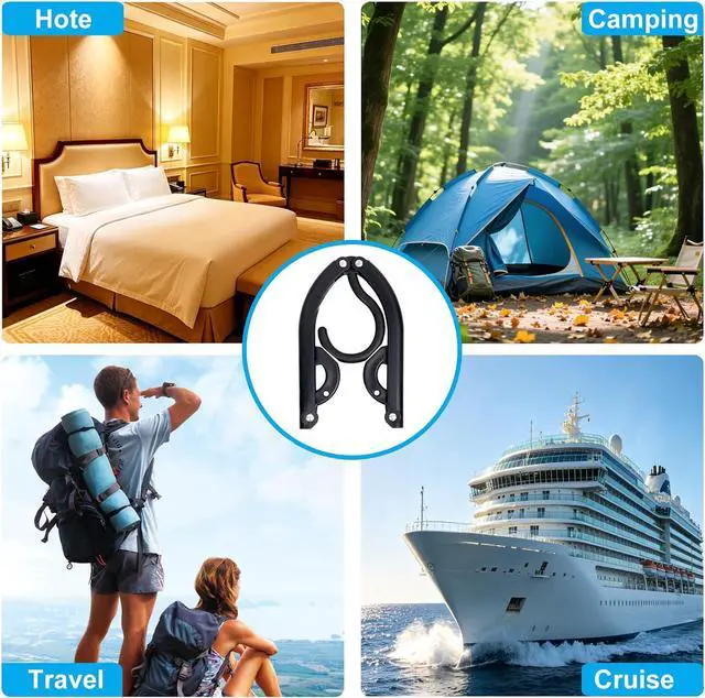 Alt view image 6 of 6 - 20PCS Portable Foldable Plastic Cruise Travel Clothes Hangers Black | Compact Lightweight Travel Must Haves, Fits Suitcase Shirts Skirts, Ideal for Cruise Ship, Airplane, RV Camping Vacation