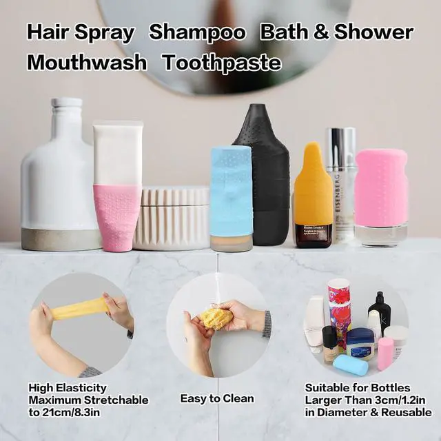 Alt view image 4 of 7 - YUBIRD 10 PCS Silicone Bottle Sleeves for Travel Toiletries,Leak-Proof Covers,Cruise Essentials for Women and Men,Travel Must-Haves,Colorful Elastic Sleeves