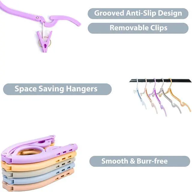 Alt view image 7 of 7 - Travel Hangers, Cruise Ship Essentials Travel Essentials, Portable Cruises Must Haves 2026, Folding Hangers for Suitcase, RV Camping Airplane Europe Vacation Essential (10, Mixed)