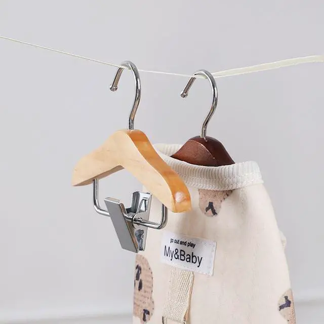 Alt view image 3 of 7 - Ximimark 3PCS Solid Wood Mini Hanger for Pet Clothes Dog Clothing Hanger with Clip and Hook for Pet Accessories
