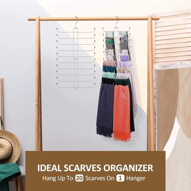 Alt view image 2 of 6 - ZEDODIER Scarf Hanger, Scarf Organizer for Closet, Holds 20 Scarves | Sturdy Metal Scarf Holder Hijab Rack with 20 Hooks, 360° Rotating, Foldable Design, Hanging Closet Organizers and Storage