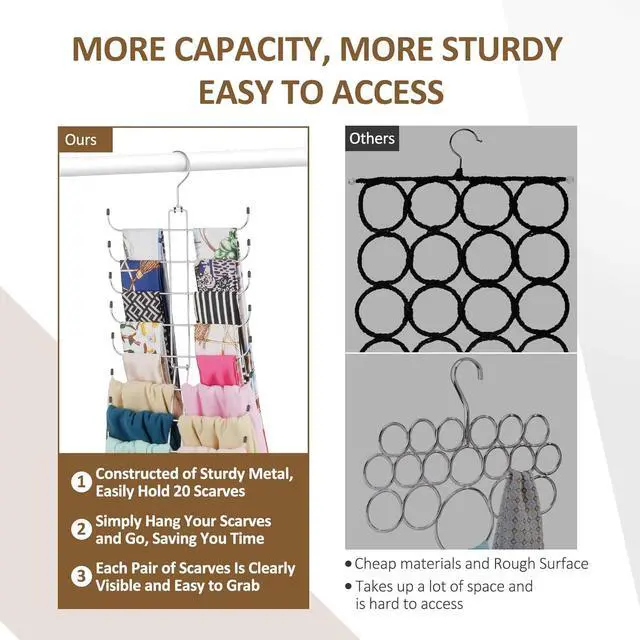 Alt view image 3 of 6 - ZEDODIER Scarf Hanger, Scarf Organizer for Closet, Holds 20 Scarves | Sturdy Metal Scarf Holder Hijab Rack with 20 Hooks, 360° Rotating, Foldable Design, Hanging Closet Organizers and Storage
