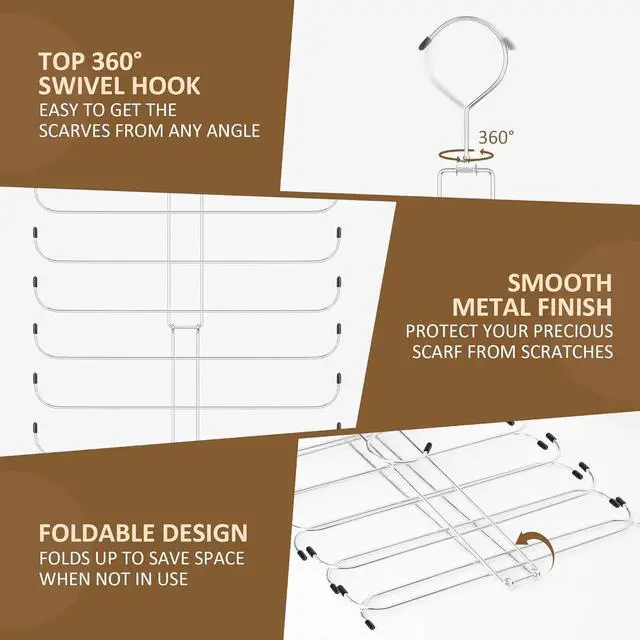 Alt view image 4 of 6 - ZEDODIER Scarf Hanger, Scarf Organizer for Closet, Holds 20 Scarves | Sturdy Metal Scarf Holder Hijab Rack with 20 Hooks, 360° Rotating, Foldable Design, Hanging Closet Organizers and Storage