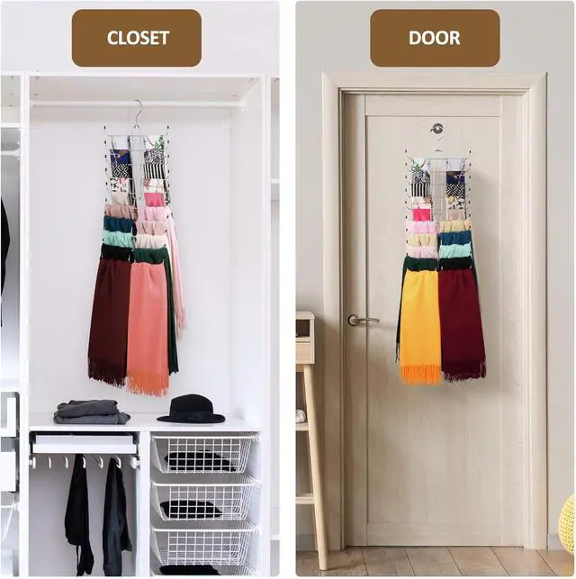 Alt view image 5 of 6 - ZEDODIER Scarf Hanger, Scarf Organizer for Closet, Holds 20 Scarves | Sturdy Metal Scarf Holder Hijab Rack with 20 Hooks, 360° Rotating, Foldable Design, Hanging Closet Organizers and Storage