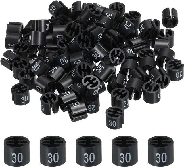 Main image of MECCANIXITY Clothes Hanger Marker Colored Hanger Sizer Garment Markers Tag (Number 30, Black) for Garment Clothing Color Coding, Pack of 100