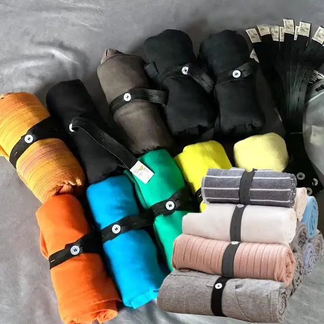 Main image of 20Pcs Elastic Band with Buttonholes, Stretchable Connectable, Roll-up Clothes Storage Band, Adjustable Clothing Storage Strap with Button, Travel Luggage Space Saver, Drawer & Closet Organizer, Black