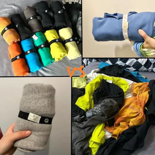 Alt view image 3 of 7 - 20Pcs Elastic Band with Buttonholes, Stretchable Connectable, Roll-up Clothes Storage Band, Adjustable Clothing Storage Strap with Button, Travel Luggage Space Saver, Drawer & Closet Organizer, Black