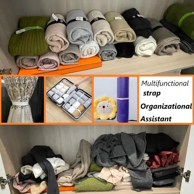 Alt view image 6 of 7 - 20Pcs Elastic Band with Buttonholes, Stretchable Connectable, Roll-up Clothes Storage Band, Adjustable Clothing Storage Strap with Button, Travel Luggage Space Saver, Drawer & Closet Organizer, Black