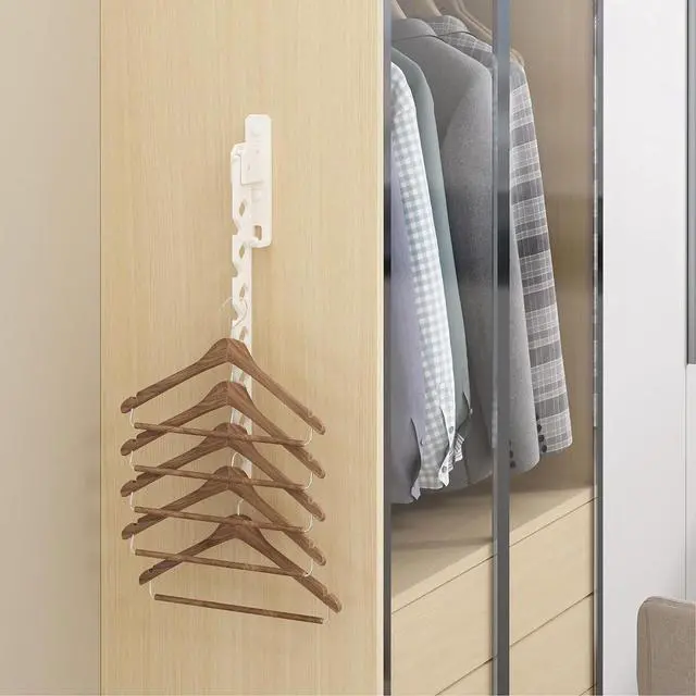 Alt view image 4 of 7 - Wall Mounted Clothes Drying Rack, Wall Clothes Hanger Foldable, Laundry Hanger Hook for Bathroom, Wall Clothes Rack Indoor, Perfect for Small Spaces, White