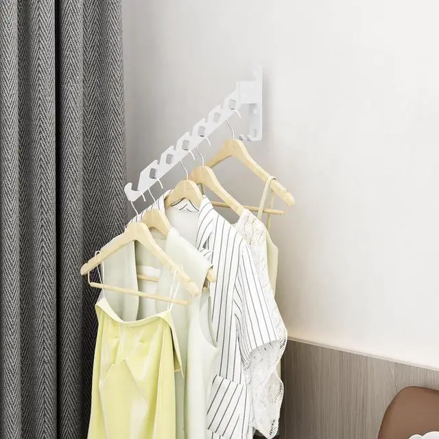 Alt view image 5 of 7 - Wall Mounted Clothes Drying Rack, Wall Clothes Hanger Foldable, Laundry Hanger Hook for Bathroom, Wall Clothes Rack Indoor, Perfect for Small Spaces, White
