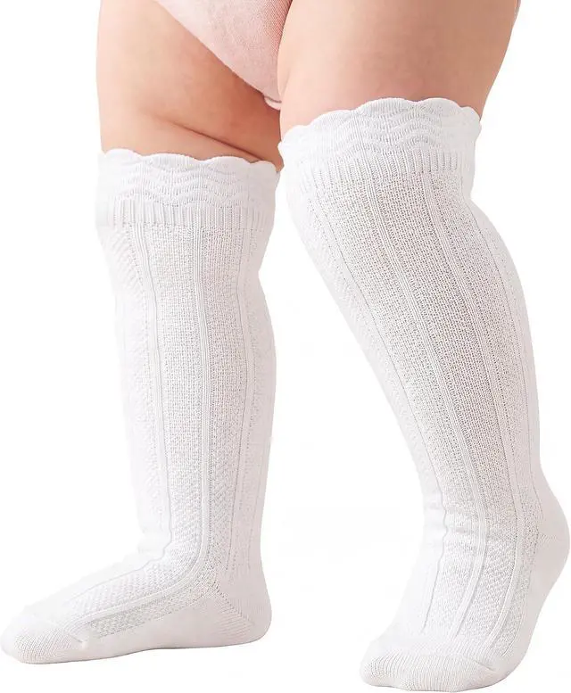 Main image of Baby Toddler Ruffled Knee High Socks for Girls & Boys, Long Tube, 0-3 T | Ruffled Cuff, Knee-High Tube, Soft, Breathable, Dressy Outfits, Multiple Colors and Sizes for Babies and Toddlers