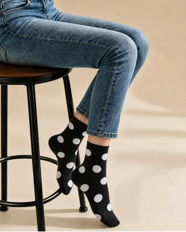 Alt view image 2 of 6 - 6 Pairs Crew Socks for Women, Soft Cute Funny Cotton Socks | Gentle Blend Fabric, Elastic Cuff, Tough Stuff, Tight Weave, Modern Novelty, Playful Striped, Dot Motifs, Casual Daliy Wear