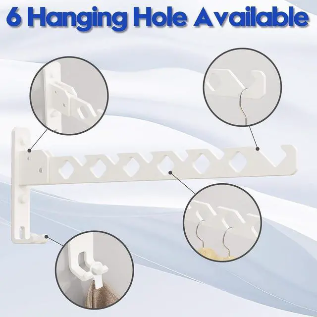 Alt view image 7 of 7 - Wall Mounted Clothes Drying Rack, Wall Clothes Hanger Foldable, Laundry Hanger Hook for Bathroom, Wall Clothes Rack Indoor, Perfect for Small Spaces, White