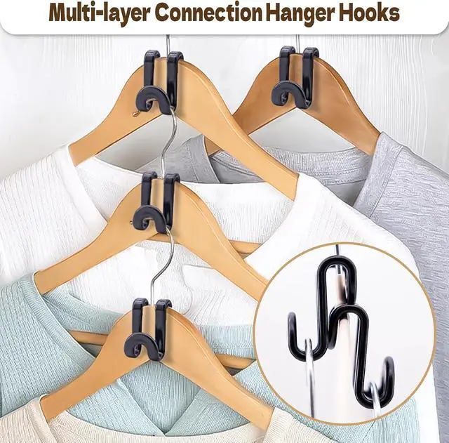 Alt view image 2 of 7 - Mlici Clothes Hanger Connectors - 60 Pcs Multi-Level Cascading Hooks, Black | Heavy Duty Plastic Hooks for Space Saver Closet Organizer, College Dorm Essentials, Easy to Use, Heavy Duty Up to 11 lbs