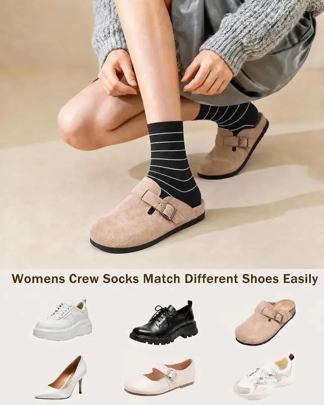 Alt view image 6 of 6 - 6 Pairs Crew Socks for Women, Soft Cute Funny Cotton Socks | Gentle Blend Fabric, Elastic Cuff, Tough Stuff, Tight Weave, Modern Novelty, Playful Striped, Dot Motifs, Casual Daliy Wear
