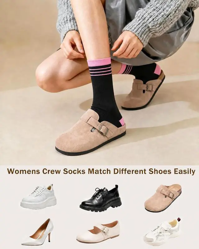 Alt view image 6 of 6 - 6 Pairs Crew Socks for Women, Soft Cute Funny Cotton Socks | Gentle Blend Fabric, Elastic Cuff, Tough Stuff, Tight Weave, Modern Novelty, Playful Striped, Dot Motifs, Casual Daliy Wear