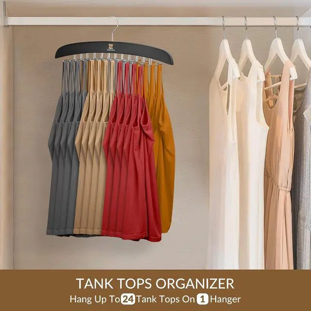 Alt view image 2 of 6 - ZEDODIER Tank Top Hangers, Bra Organizer for Closet, 24 Storage Capacity, Non-Slip Hanging Tie Holder Closet Organizer and Storage for Camisoles Tank Tops Bras Ties Swimsuits Strappy Dress, Black