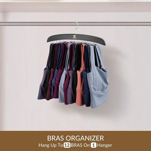Alt view image 3 of 6 - ZEDODIER Tank Top Hangers, Bra Organizer for Closet, 24 Storage Capacity, Non-Slip Hanging Tie Holder Closet Organizer and Storage for Camisoles Tank Tops Bras Ties Swimsuits Strappy Dress, Black