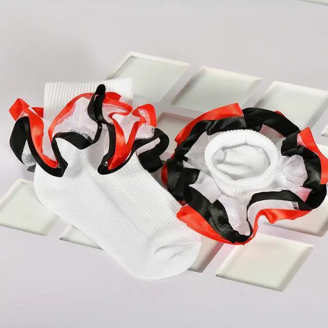 Alt view image 3 of 7 - Toddler Girls Two Tone Lace Ruffle Socks, Double Turn Cuff Frilly Fancy Dress Socks for Baby Girls 1T-3T/4T-6T/6-8T