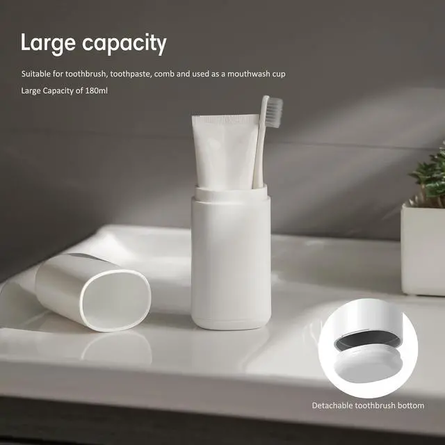 Alt view image 2 of 6 - BALUCA Travel Toothbrush Case, Portable Tooth Brush Holder and Toothpaste Cover Container with Mouthwash Cup, Compact Oral Clean Tools Organizer for Traveling/Camping/School/Home - Large Capacity