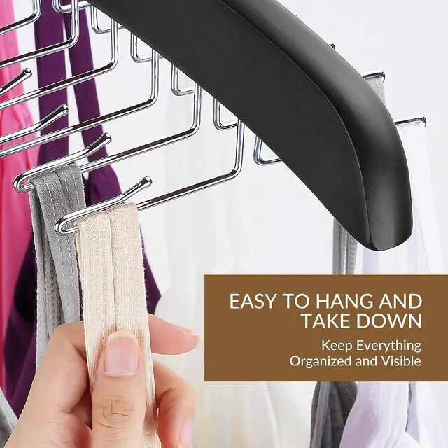 Alt view image 6 of 6 - ZEDODIER Tank Top Hangers, Bra Organizer for Closet, 24 Storage Capacity, Non-Slip Hanging Tie Holder Closet Organizer and Storage for Camisoles Tank Tops Bras Ties Swimsuits Strappy Dress, Black