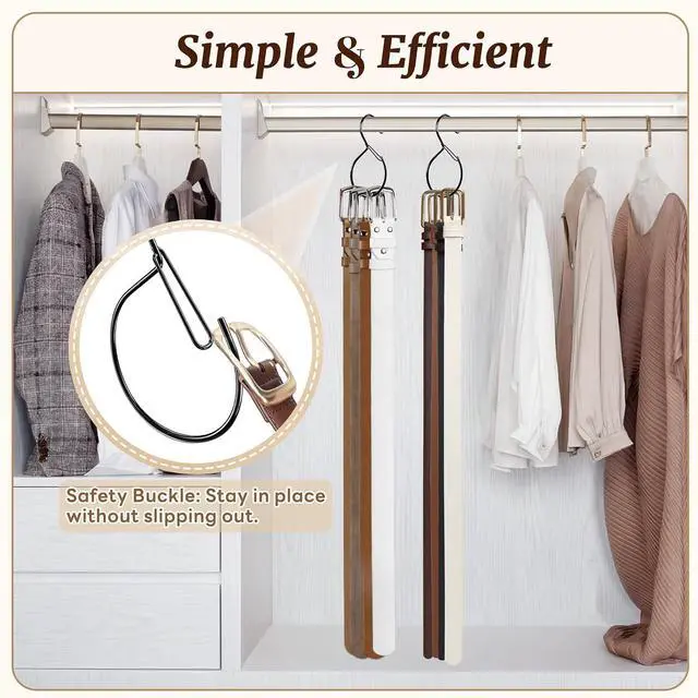 Alt view image 2 of 7 - MEILIDY Metal Belt Hanger with Safety Buckle for Closet, Black, 2 Pcs | Compact Belt Rack, Easy to Hang, Fits for Belts, Ties, Jeans, Scarves, Hats, Purses, Jewelries, Cords, Carabiners