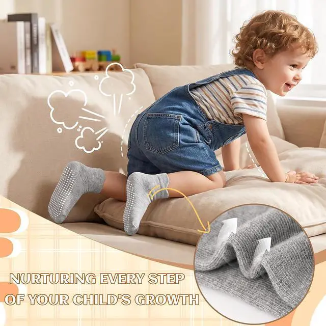 Alt view image 5 of 7 - HYCLES 15 Pairs Toddler Socks, Kids Grip Socks for 6-12 Month 1-7 Years Non Slip Ankle Sock for Baby Boys Girls