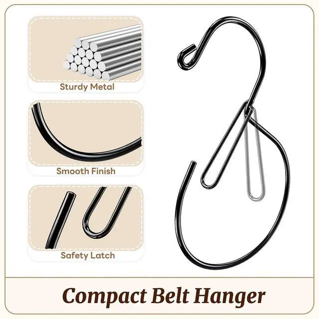 Alt view image 3 of 7 - MEILIDY Metal Belt Hanger with Safety Buckle for Closet, Black, 2 Pcs | Compact Belt Rack, Easy to Hang, Fits for Belts, Ties, Jeans, Scarves, Hats, Purses, Jewelries, Cords, Carabiners