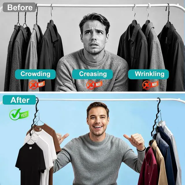 Alt view image 2 of 7 - Closet Organizers and Storage,Upgraded Organization and Storage Clothes Hanger,10 Pack College Dorm Room Essentials,Sturdy Space Saving Hangers for Thick Clothe