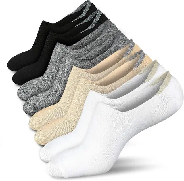 Main image of wernies No Show Socks Women Low Cut Ankle Socks Non Slip 4/8 Pairs | Thin Flat Boat Line Short Socks with Silicone Heel Grips, Breathable Combed Cotton, Invisible Socks,Size 5-14