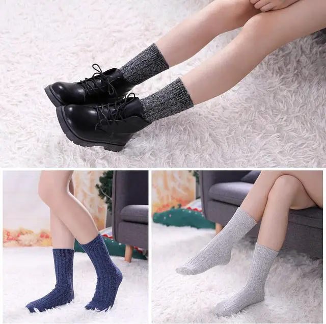 Alt view image 5 of 6 - Womens 5 Pairs Soft Thick Comfort Casual Cotton Warm Wool Crew Winter Socks