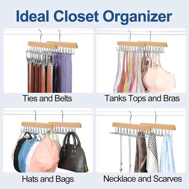 Alt view image 7 of 7 - TOPIA HANGER 40 Hooks Belt Tie Hanger Space Saving for Closet, 2 IN 1 Belt Ties Racks Max 60 Belts with 60 Ties Capacity, Curved with Flat Hooks for Belts,Ties,Bras,Closet Organizers and Storage CT70N