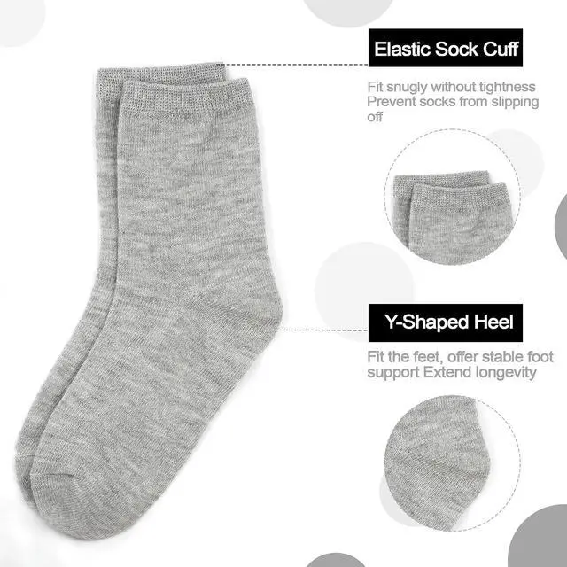 Alt view image 5 of 7 - ZERULETS 15 Pairs Kids Socks Toddler Crew School Athletic Socks 1-14 Years | Boys Girls Dress Mid Calf Cut Socks, Black, White, Gray, Fit for School, Daily, Casual, Sports
