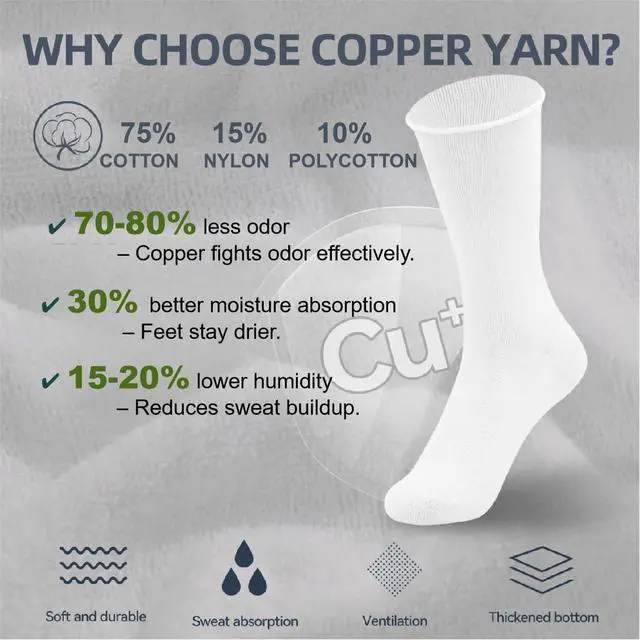 Alt view image 3 of 5 - Kodal Copper Dress Socks No Binding Comfort for Work Anti Sweat Odor Control Moisture-Wicking Casual Everyday Wear