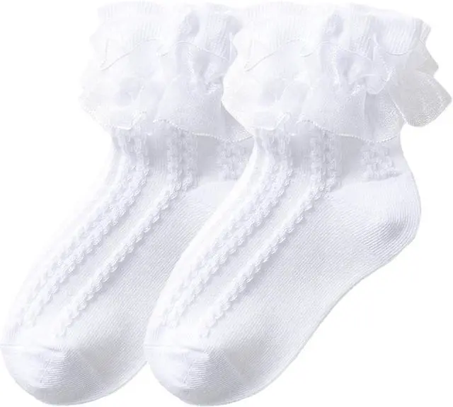 Main image of 1 Pack Little Girls Cotton Lace Socks,Lace Ruffle Frilly Comfortable Princess Style Dress Socks