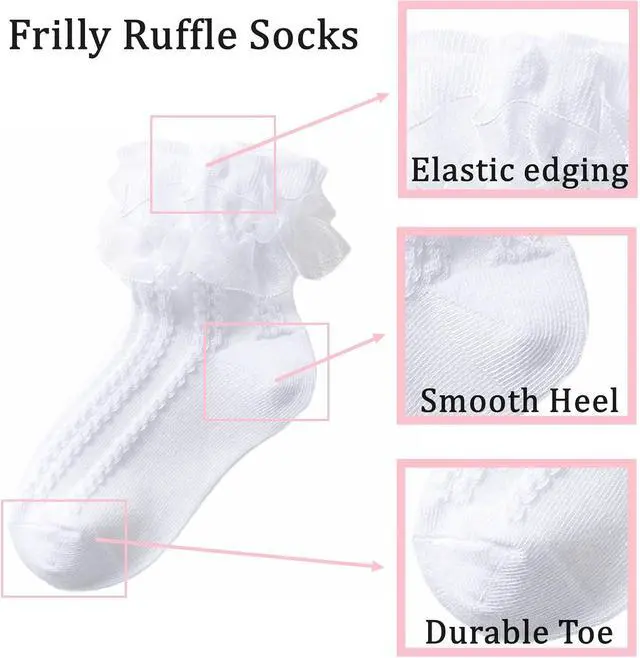 Alt view image 5 of 7 - 1 Pack Little Girls Cotton Lace Socks,Lace Ruffle Frilly Comfortable Princess Style Dress Socks