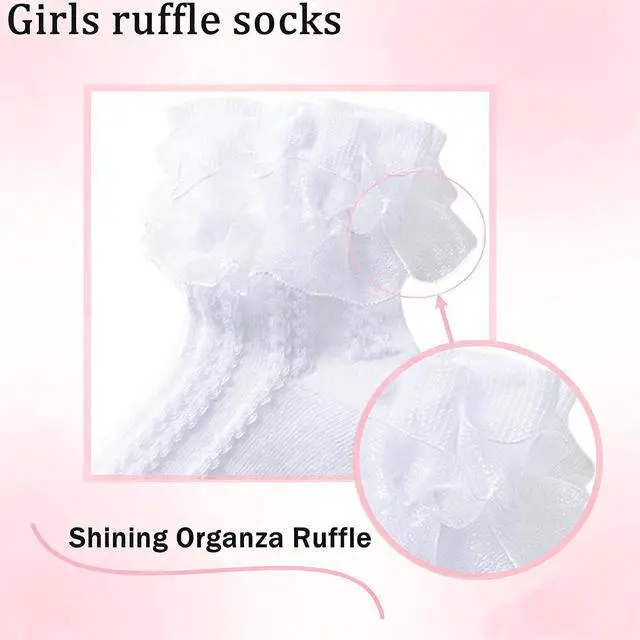 Alt view image 6 of 7 - 1 Pack Little Girls Cotton Lace Socks,Lace Ruffle Frilly Comfortable Princess Style Dress Socks